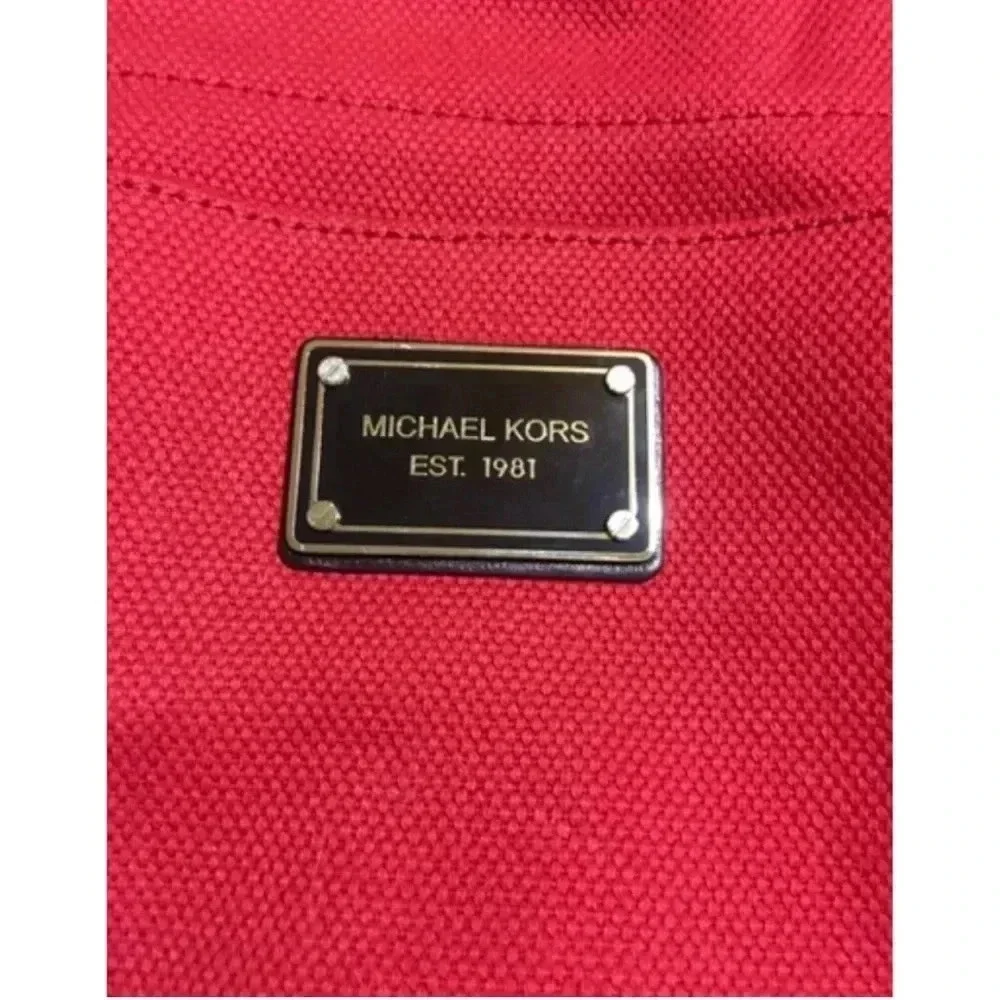 Michael Kors red & black canvas tote handbag - Picture 2 of 8